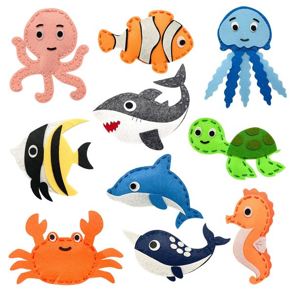 Vlokup Sea Animals Felt Sewing Kit for Kids, Ocean Animals Kids Sewing Kit for Beginners Ages 7 8 9 10 11 12， Sewing Craft Kit Educational and Fun Gift for Girls and Boys