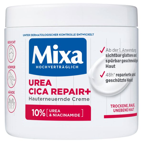 Mixa Creme für trockene und rissige Haut, Feuchtigkeitspflege für den Körper, Hände und Gesicht, Mit Urea und Niacinamide, Urea Cica Repair + Hauterneuernde Creme, 1 x 400 ml