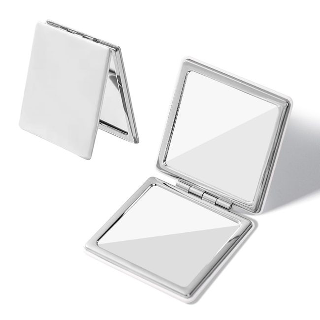 happykau Compact Mirror, Double Sided Cosmetic Mirror, Hand Mirror, Compact, 2x Magnifier, Portable Mirror, Foldable, Ultra Lightweight, Simple Design, For Men and Women (White)