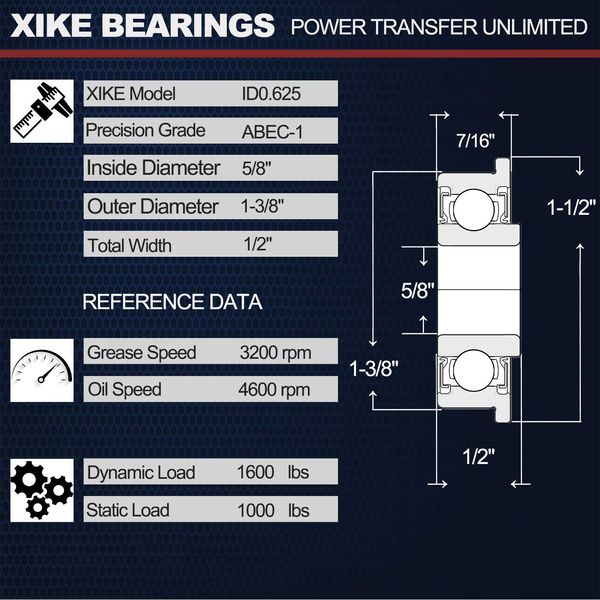 XiKe 10 Pack Flanged Ball Bearings 5/8" x 1-3/8" x 1/2". Be Applicable Lawn Mower, Wheelbarrows, Carts & Hand Trucks Wheel Hub. Replacement for JD AM118315, AM35443, Stens 215-038, 215-061 Etc.