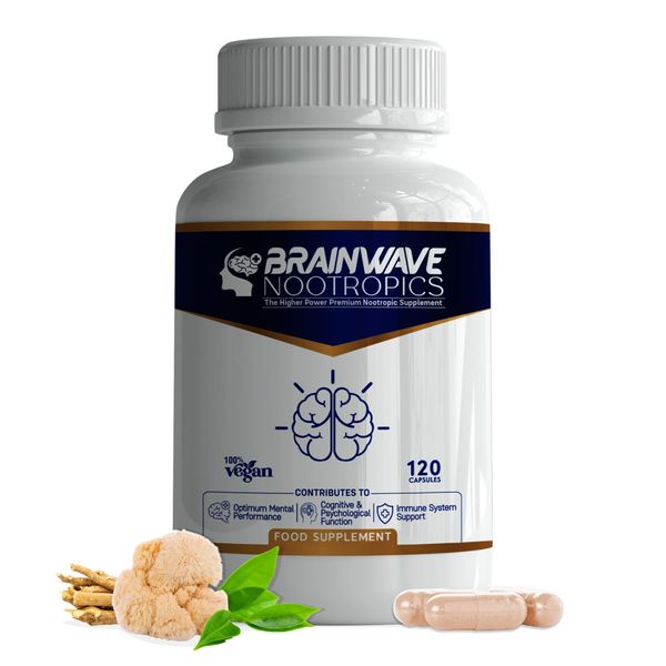 Brainwave Nootropics® Brain Supplement | Mental Performance & Cognitive Function | Ashwagandha KSM-66 1000mg, Lion's Mane 1000mg, L-Theanine 300mg + Immune Supporting Vitamins | Premium High Strength