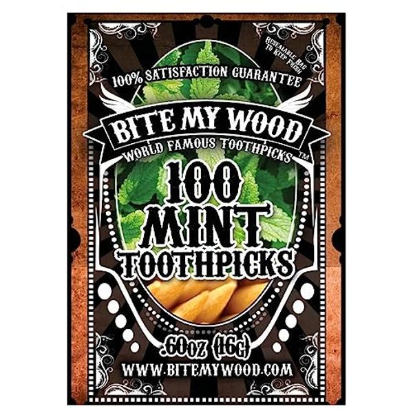 BiteMyWood Mint Flavor Toothpicks For Adults Long Lasting Super Strong Mint Flavored Toothpicks Perfect For Someone Trying To Quit Smoking Lip Tingling Will Leave Your Breath Minty Fresh (100 Picks)