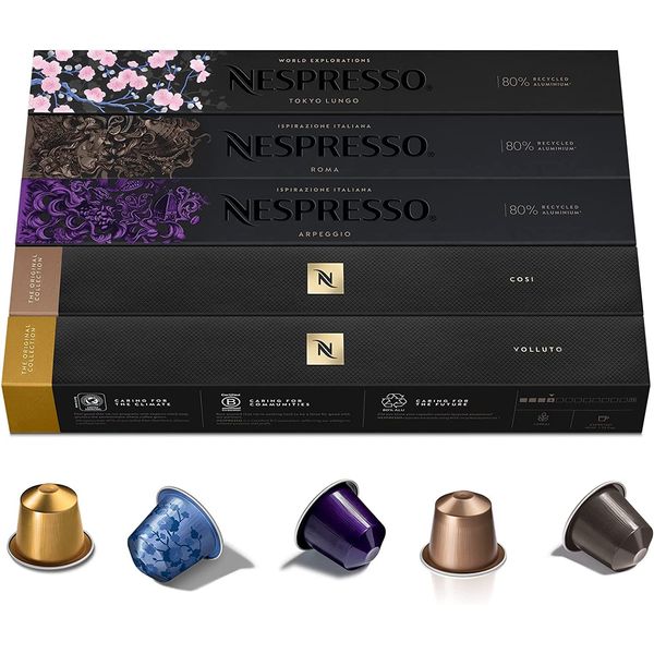 Nespresso Capsules OriginalLine, Variety Pack, Mild, Medium, Dark Roast Espresso Coffee, 50 Count Coffee Pods, Brews 3.7 ounce and 1.35 ounce (ORIGINAL LINE ONLY)