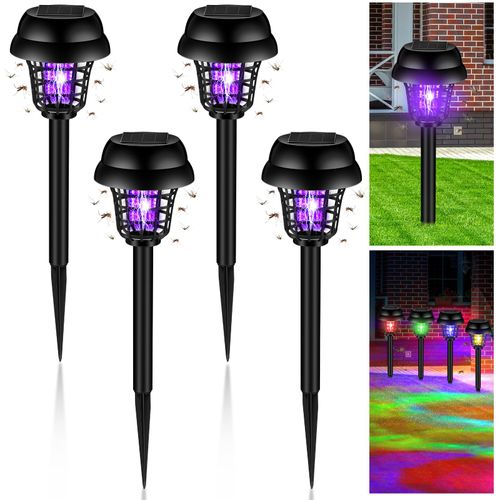 Qualirey 4 Pcs Solar Bug Zapper Waterproof Outdoor Mosquito Zapper Mosquito Killer and Lighting Repellent Lamp for Indoor Outdoor Use Garden Patio