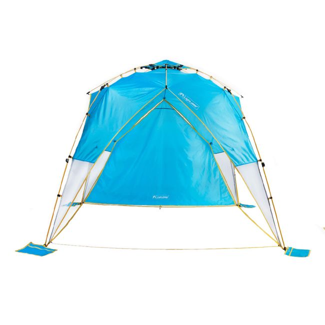 Lightspeed Outdoors Tall Canopy with Shade Wall | 4 Person Beach Tents with Bottom-Pull Hub System for Quick Set Up | Portable Beach Tent Pop Up Shade for Sun Protection with Carry Bag | Horizon Blue