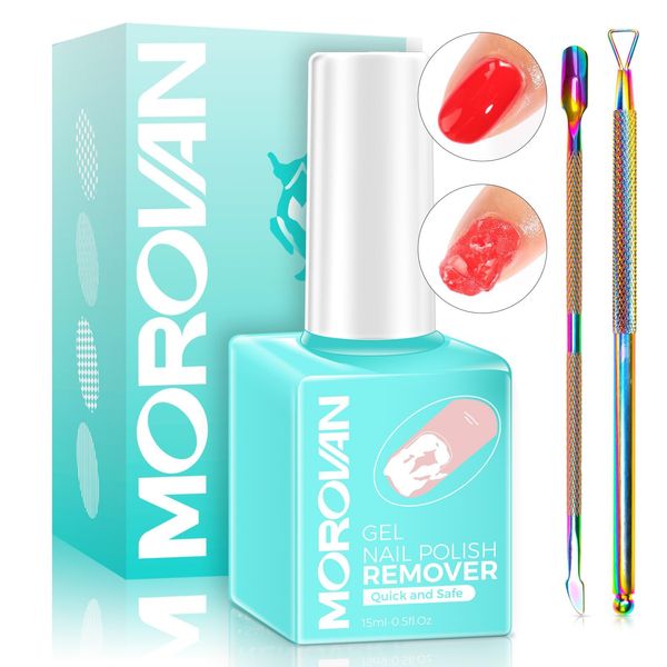 Morovan Gel Nail Polish Remover: Easy Remove Gel Polish in 3-5 Minutes Quick Effective Gel Nail Remover Kit with Cuticle Pusher Scraper No Need Soaking or Wrapping Professional No Damage to Nails