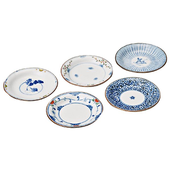 Saikai Pottery Hasami Ware Small Plate Set, Dyed Nishiki Picture Change, Diameter 4.7 inches (12 cm), Serving Plates, 5 Patterns, Dinnerware Set, Gift, Birthday, Scissors, Tableware, Stylish,