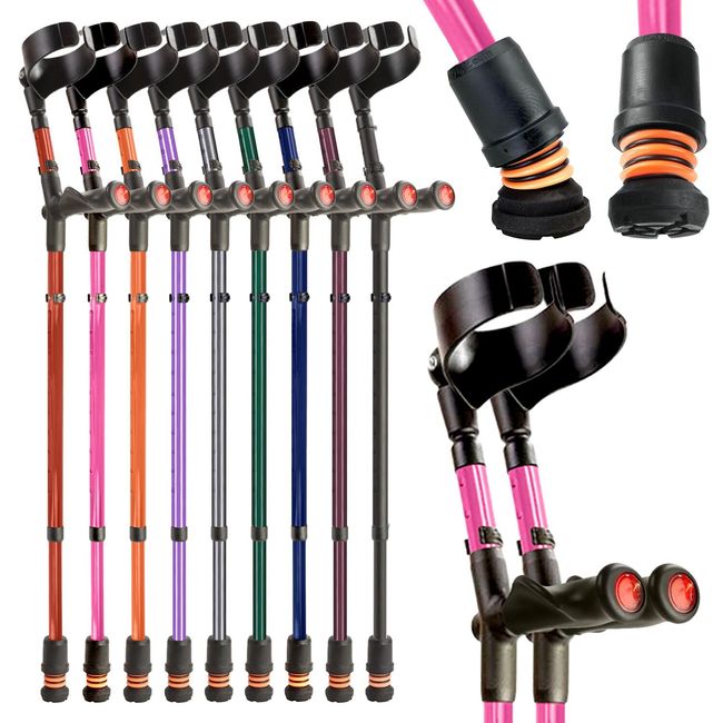 Flexyfoot Shock Absorbing Comfy Grip Double Adjustable Crutch - Improves Safety, Improves Grip, Reduces Shocks & Jarring – Pair - Pink