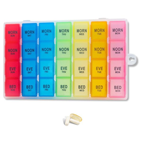 7 Days Pill Organizer 4 Time A Day Daily Medication Case for Vitamins Fish Oils