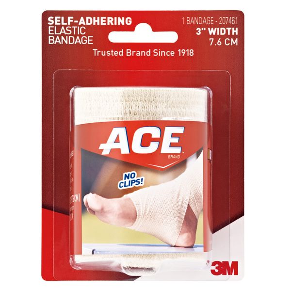 ACE 3 Inch Self-Adhering Elastic Bandage, No Clips, Beige, Great for Elbow, Ankle, Knee and More, 2 Count