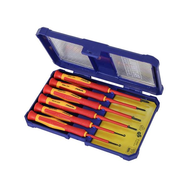 Faithfull VDE Precision Screwdriver Set - 6 Pc: Phillips & Slotted. Rated up to 1,000V, Red / Orange