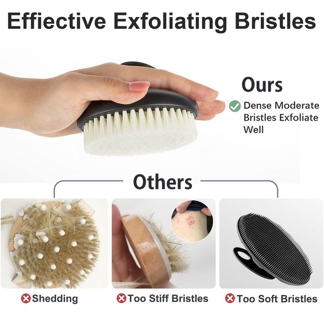 Exfoliating Shower Brush, Bath Body Brush, Never Mold Back Brush Long  Handle for Shower, Dry Brushing Body Brush or Wet Brush with Moderate  Bristles Black Black PE