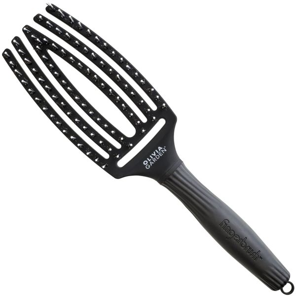 Olivia Garden Fingerbrush™ Combo 100% Boar & Ionic Nylon Paddle Hair Brush Medium - Scalp Shape, Massage, Comfortable, Anti-Static & Vented Hairbrush