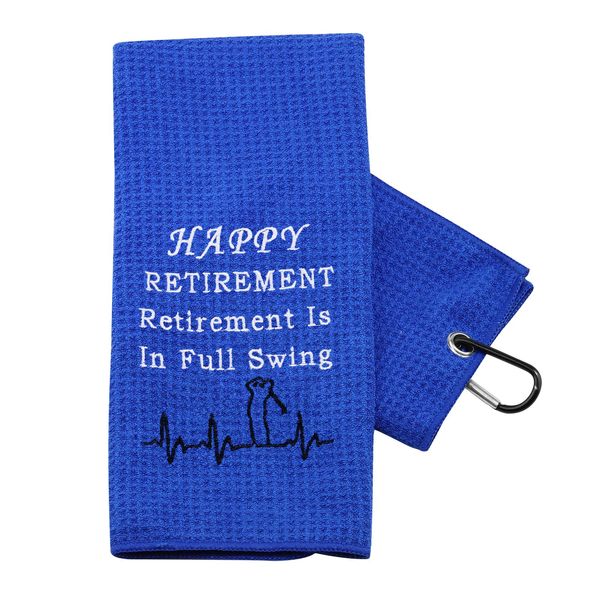 PXTIDY Funny Golfer Retirement Gifts Gag Gift Humor Retirement Golf Towel Happy Retirement Gifts for Women Men Retirement is in Full Swing Retired Colleague Gift Boss Golf Towel Gift (blue)