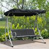 Three Person Steel Outdoor Porch Swing Chair Bench with Canopy Cover - Black