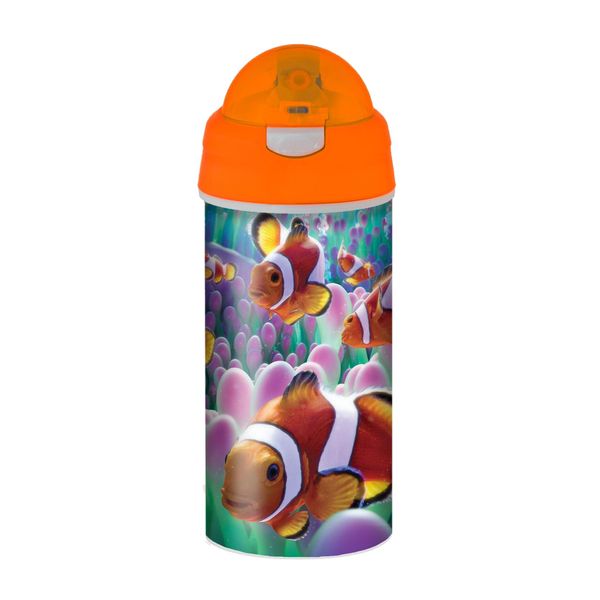 3D LiveLife Drinking Bottle - Clown Fish from Deluxebase. 3D Lenticular Ocean Water Bottle with Straw. 600ml Kids Drinks Bottle with Original Artwork from Renowned Artist, David Penfound