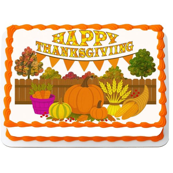 Thanksgiving Pumpkin Patch Party Edible Image Sheet Cake