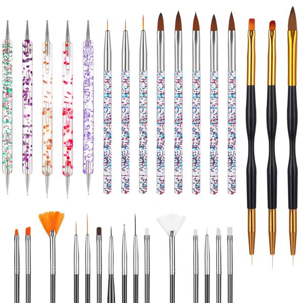 31Pcs Nail Art Brushes Tools Set Acrylic Nail Brushes Painting Pen Nail Dotting Tools Nail Pen Nail Art Painting Kit for Nail Art Diy & Professional Use