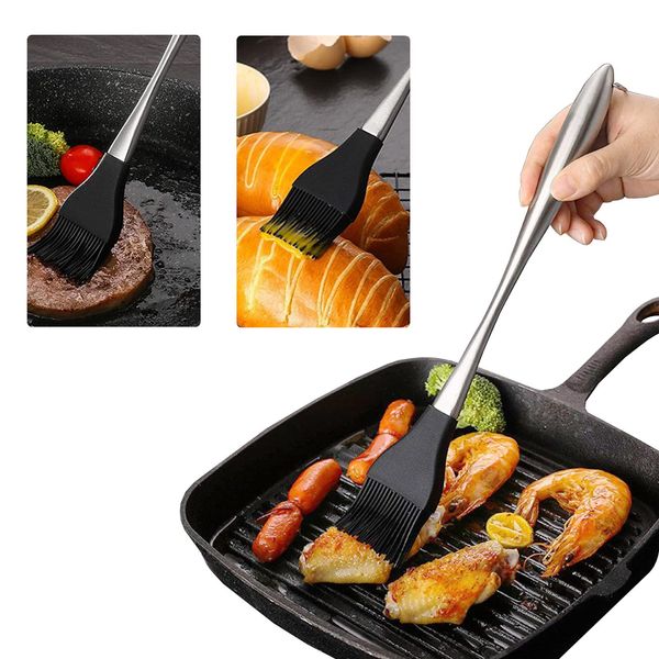 Pastry Brush Silicone BBQ Basting Oil Brushes Stainless Steel for Kitchen Cooking Sauce Marinating, 1 Pack & Spare Head