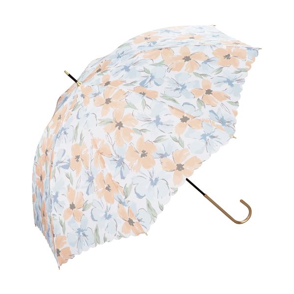 Wpc. 45158-02 Rain Umbrella, Flower Wall, Orange, 22.8 inches (58 cm), Continuous Water Repellent, For Rain or Shine, Women's, Long Umbrella