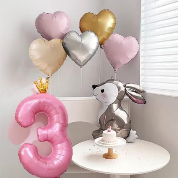 Large Crown Foil Balloons Anniversary Number Birthday Party Silver Balloons Pink Blue