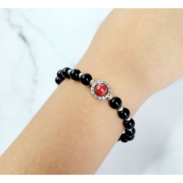 Light Injection Om Mani Padme Hum Natural Stone Onyx Silver Bracelet