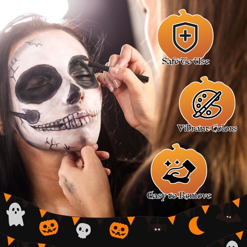 Halloween Makeup Kit, 4 Colors Face Body Paint Palette, FX Makeup Palette, Halloween Face Paint for Vampire Skeleton Clown Spider, Body Paint for Halloween Cosplay and Eye Black Sports