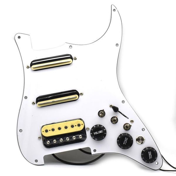 Humbucker Electric Guitar Pickguard Pickup with Singlecut Wiring Loaded Prewired Pickguard SSH Guitar Pickguard Swith Control Scratchplate Assembly for Fender Strat Guitar (Right Hand-White)