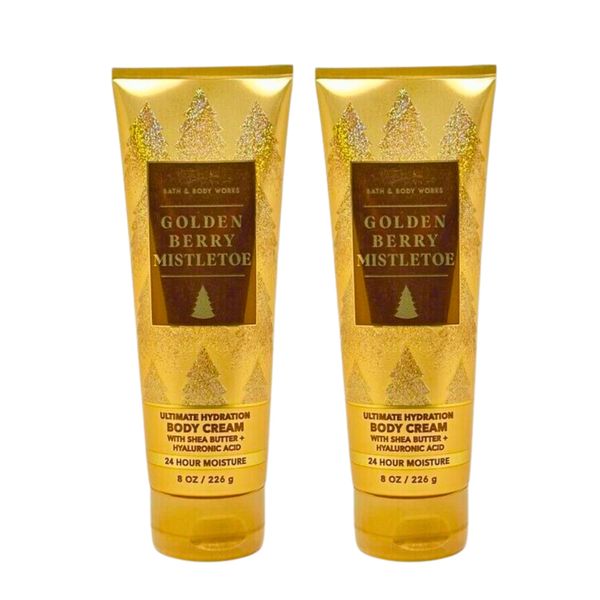 Bath & Body Works Ultra Shea Body Cream, 8oz Each, Pack of 2 (Golden Berry Mistletoe)