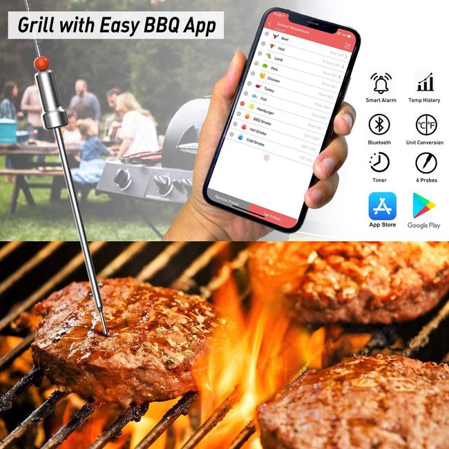 Digital Cooking Thermometer Wireless Bluetooth Grilling Smoker