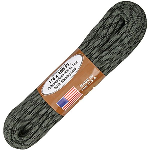 Atwood Rope MFG 1/4” inch Braided Utility Rope. Camouflage, 100ft Made in USA, Lightweight Strong Versatile Rope for Camping, Survival, DIY, Knot Tying