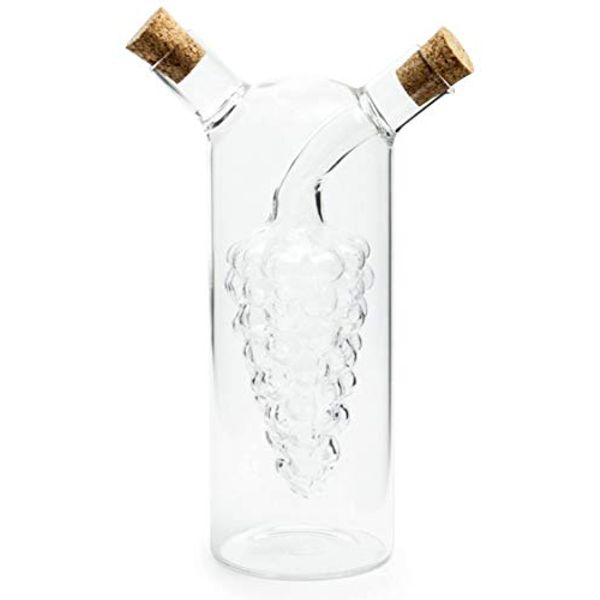 Fox Run 7050 Run Grape Motif Oil and Vinegar Cruet Dispenser Bottle, Clear Borosilicate Glass