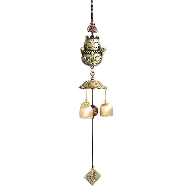 Honsheng Feng Shui Wind Chime, Feng Shui Ancient Coin, Bagua Taiji, Amulet Good Luck, Copper Chime, Entrance Chime (Cat)