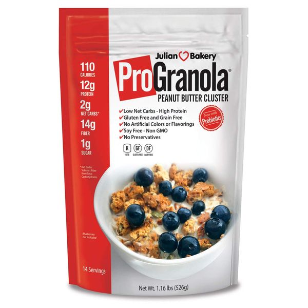Julian Bakery® ProGranola® Cereal | Peanut Butter Cluster | 12g Protein | 2 Net Carbs | Gluten-Free | Grain-Free | 3 Pack