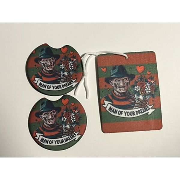 freddy krueger Unscented Air Freshner And 2 Car Coaster Set