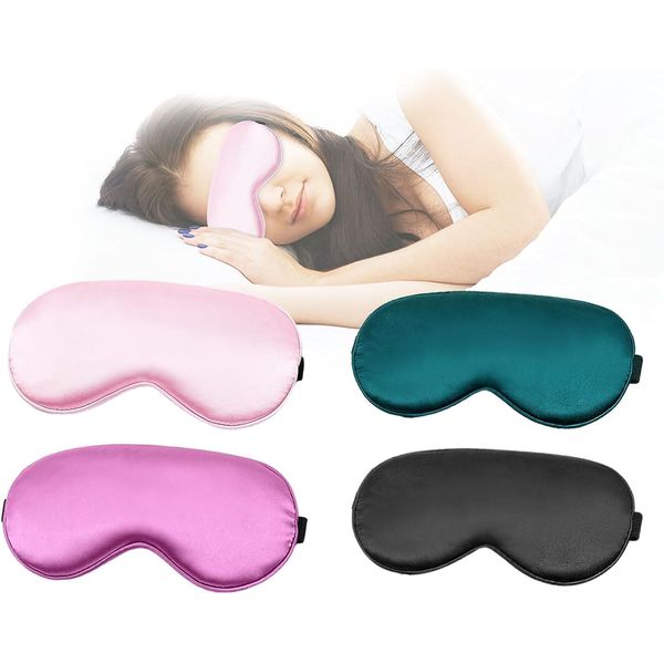 Pack of 4 Silk Sleep Mask, Silk Sleeping Eye Mask, Perfect for Travel, Naps