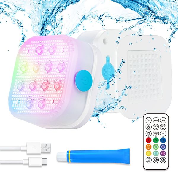 2 Pack Rechargeable Submersible LED Lights with Remote Control Waterproof RGB
