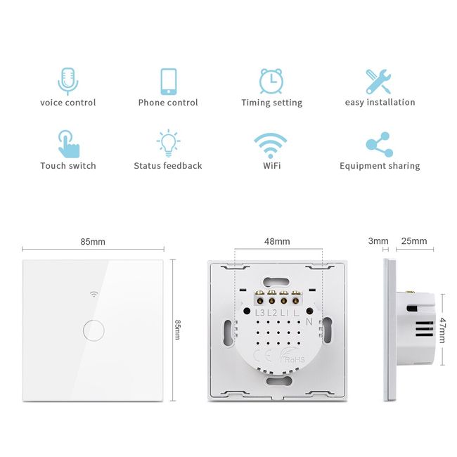 For Apple Homekit WiFi Smart Light Switch Touch Wall Switch APP