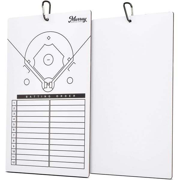 Murray Sporting Goods Baseball Dry Erase Coaches Clipboard | Double-Sided Baseball Lineup Clipboard Dry Erase White Board | Baseball & Softball Gift for Coach