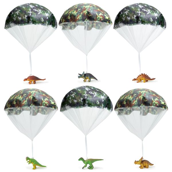 CPicdn 6Pcs Dinosaur Parachute Toy Children's Camo Parachute Toys Tangle Free Throwing Hand Throw Parachute Flying Paratrooper Toy with Dinosaur Outdoor Game Supplies Back to School Gift for Kids