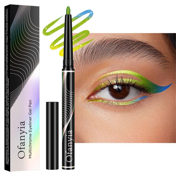 Ofanyia Multichrome Eyeliner Pencil, Metallic Gel Eyeliner, Yellow Green Indigo Shifting Colors EyeLiner Pen, Waterproof Eyeliner, Smudge Proof Easy To Color Gel Eyeliner Pencil