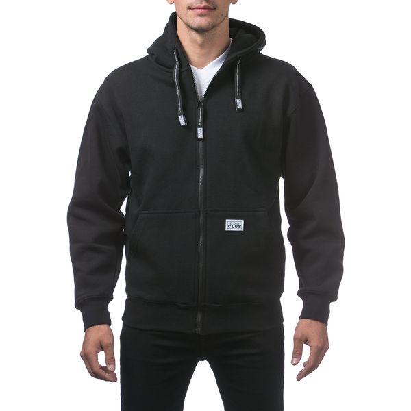 Pro Club Men's Heavyweight Full Zip Fleece Hoodie, Black, Large