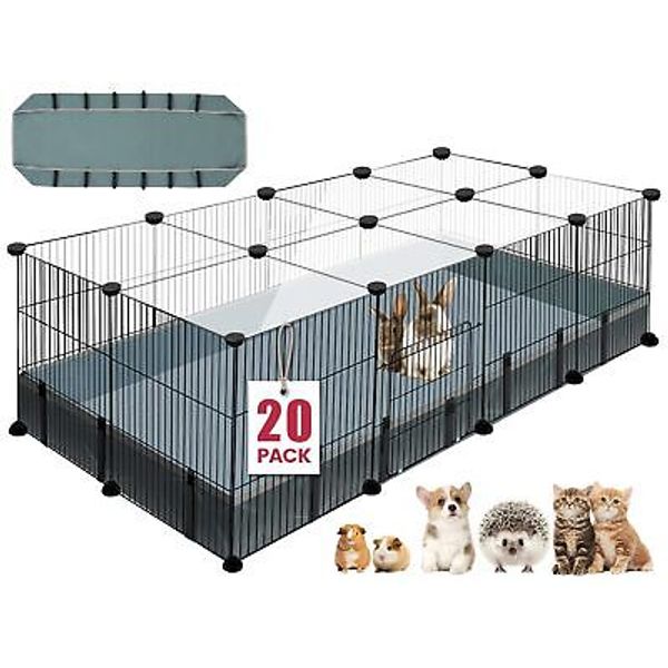 20 Panels Small Animal Playpen, Pet Playpen with Waterproof Mat, C&C Cage for...