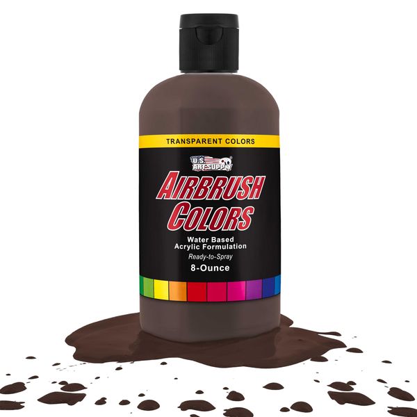 U.S. Art Supply Ready to Spray Special Effects Transparent Dark Brown Acrylic Airbrush Paint - 8oz Bottle, Professional Grade Non-Toxic Water-Based Colors for Vibrant & Permanent Results