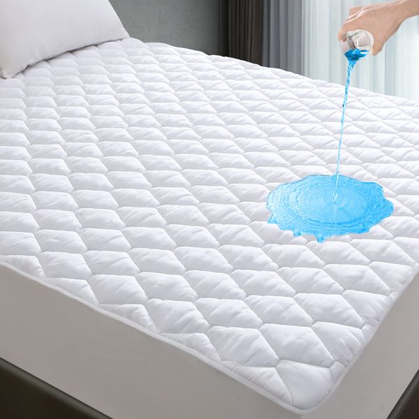 Lunsing Twin Mattress Protector Waterproof, Breathable Noiseless Twin Mattress Pad with Deep Pocket for 6-16 inches Mattress, White