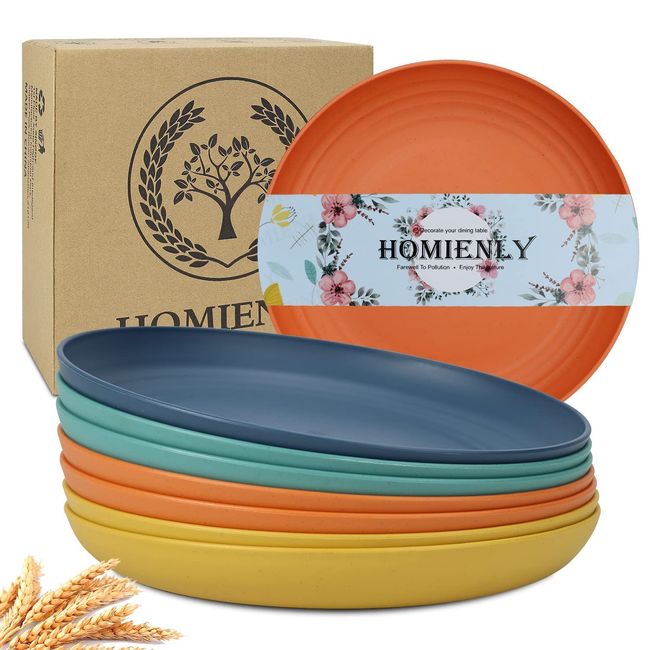 Homienly Deep Dinner Plates Set of 8 Alternative for Plastic Plates Microwave and Dishwasher Safe Wheat Straw Plates for Kitchen Unbreakable Kids Plates with 4 Colors (Classic Bright, 9 inch)