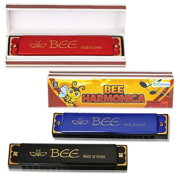 ArtCreativity Bee Harmonicas for Kids, Set of 4, Fun Musical Instruments for Children, Individually Wrapped Music Toys in Gift Box, Fun Birthday Party Favors and Stocking Stuffers for Boys and Girls