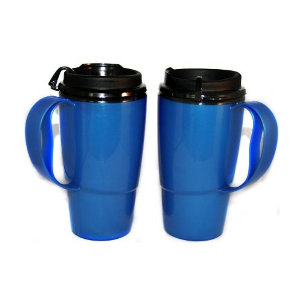 GAMA Electronics 2 Insulated ThermoServ Coffee Mugs 16 oz. Blue