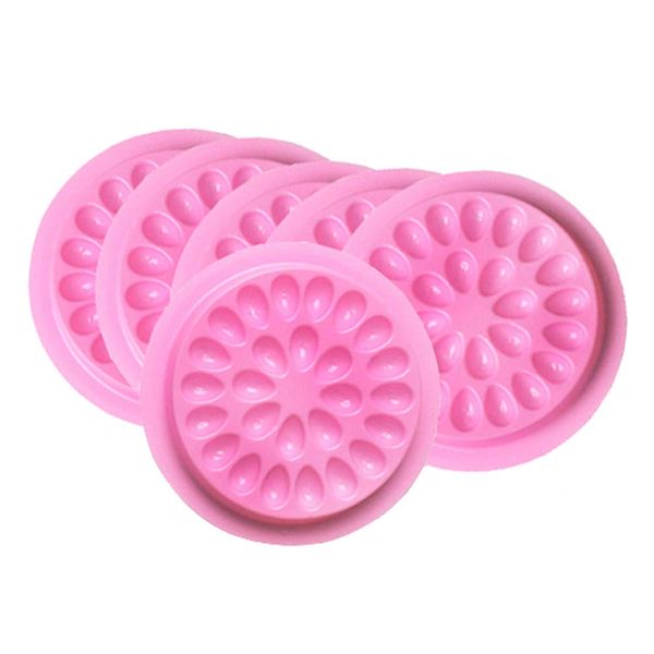 50 Pieces Disposable Plastic Glue Pallet Pad Eyelash Extension Glue Holder for Eyelash Extensions Plastic Flower Shaped Lashes Gasket Adhesive Pigment Holder with Adhesive Tray on Bottom (Pink)