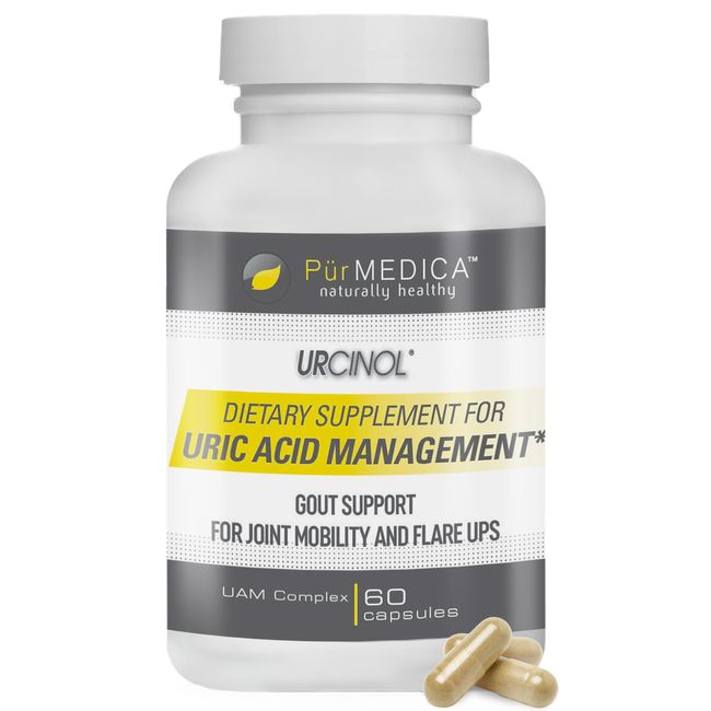 PurMEDICA Urcinol Uric Acid Supplement - Gout Support for Joint Mobility & Flare Ups - Uric Acid Control Gout Vitamins w/ Turmeric Root, Banaba Leaf, Celery Seed, Yucca Stalk, 60ct Gout Supplement